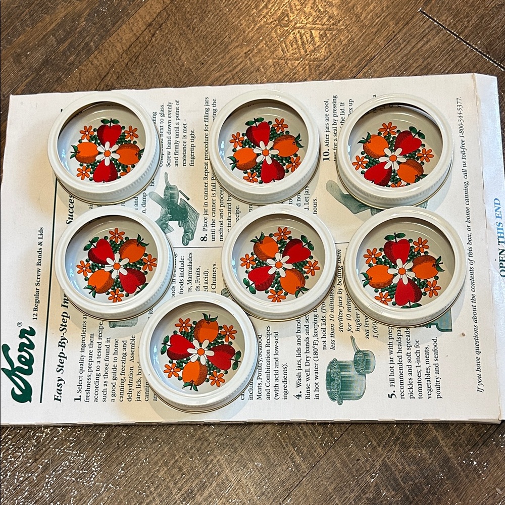 Vintage Kerr Regular Mason Caps 7 Screw Bands and lids New Floral French Country